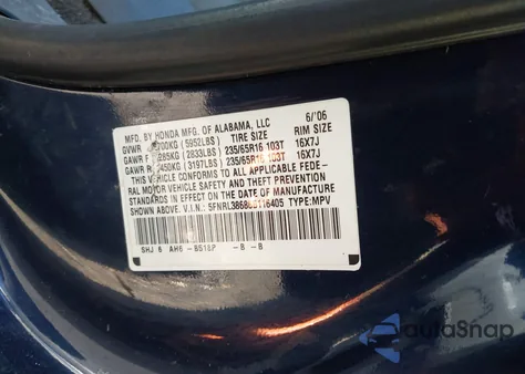2006 Honda Odyssey Ex-L from USA, damaged, VIN 5FNRL38686B116405